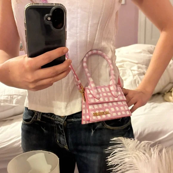 Jacquemus Le Chiquito Pink Checkered Women's mini Handbag - Picture 7 of 7